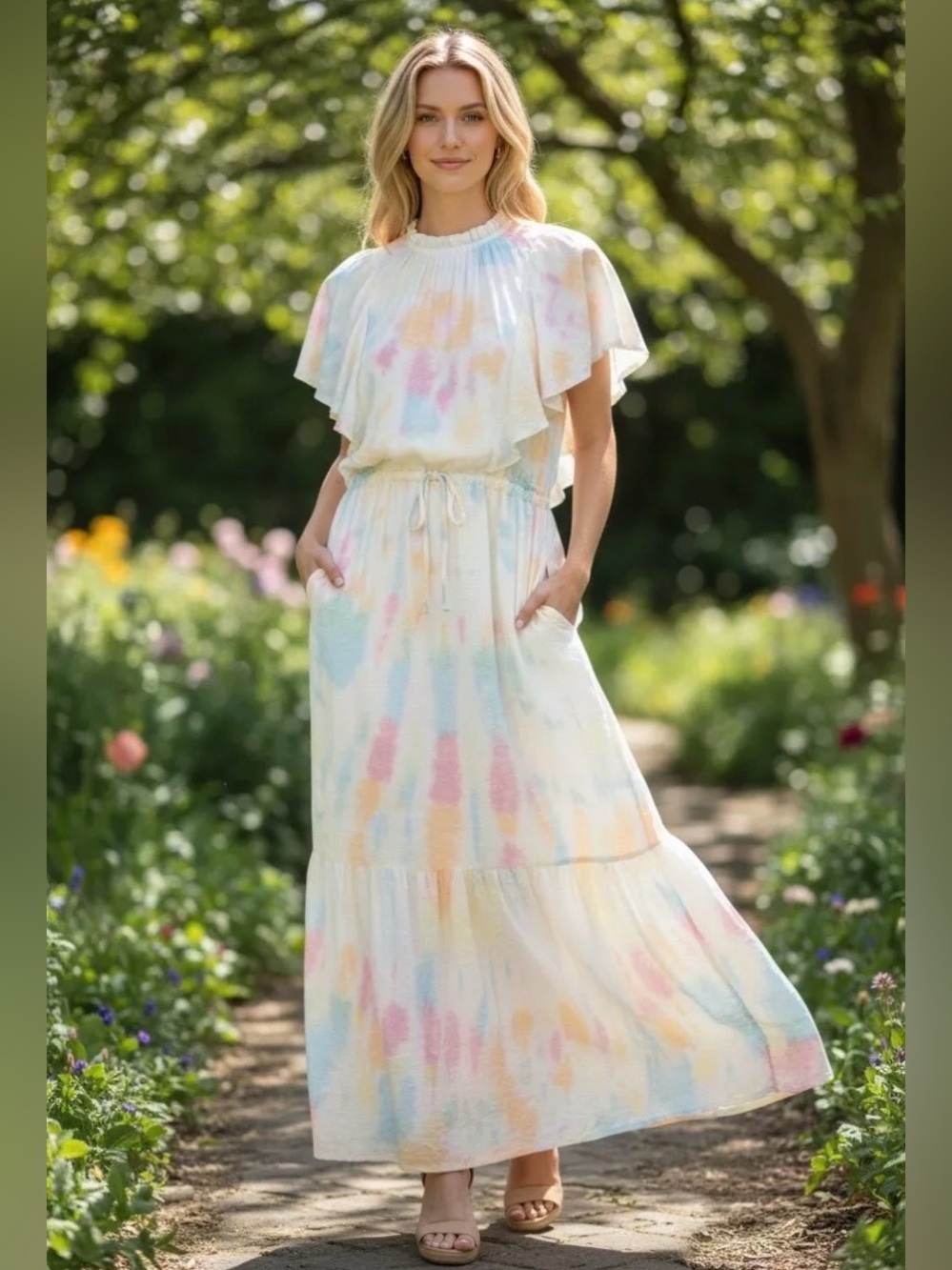 Young Fabulous & Broke Cruz Open Back Ruffled Maxi Dress Papaya Summer of Love S